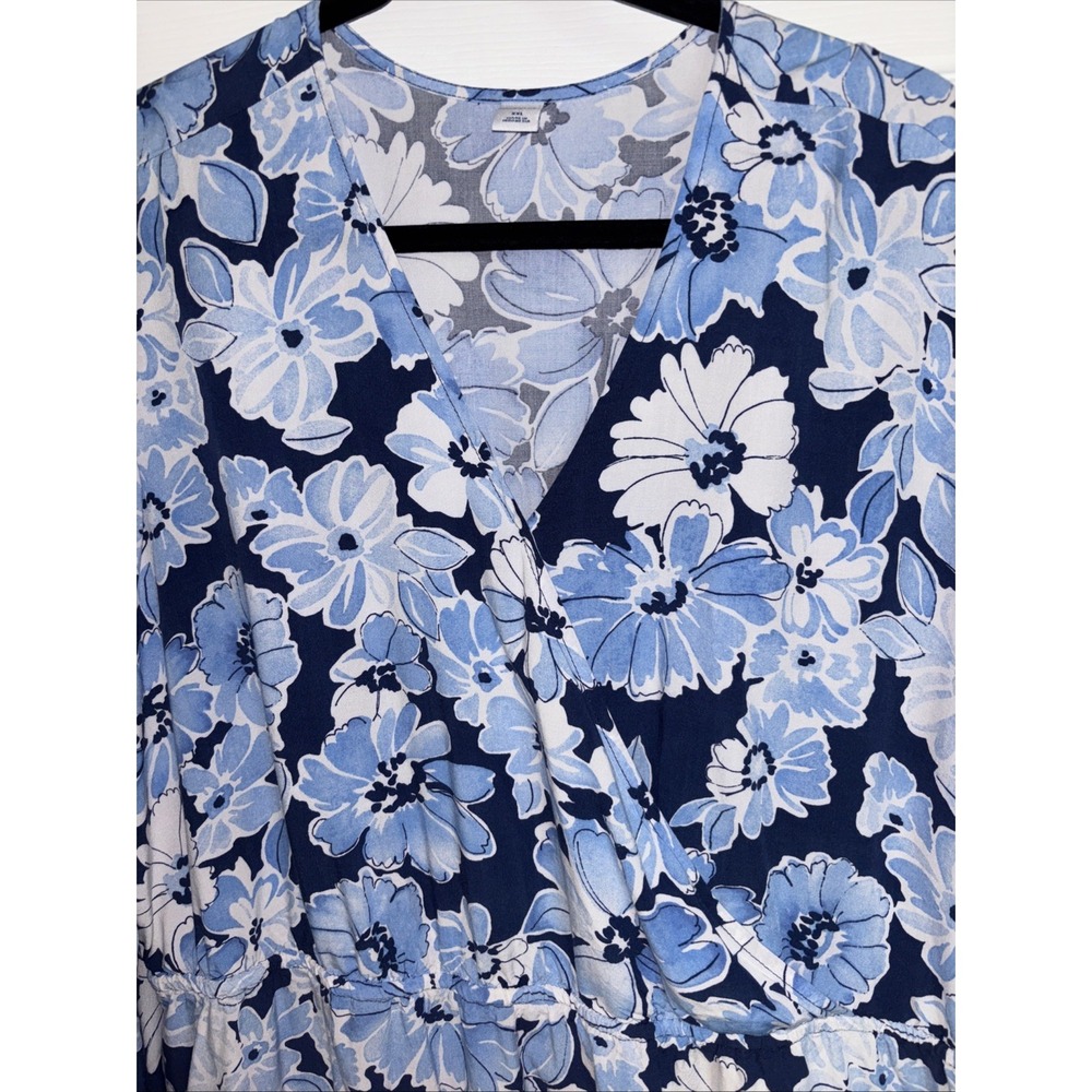 Old Navy Dress Women's Size XXL Blue White Floral Faux Wrap V-neck Knee Length